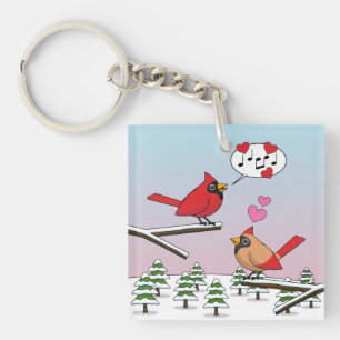 Llavero Cute Red Northern Cardinals aman el paisaje invern