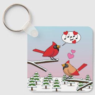 Llavero Cute Red Northern Cardinals aman el paisaje invern