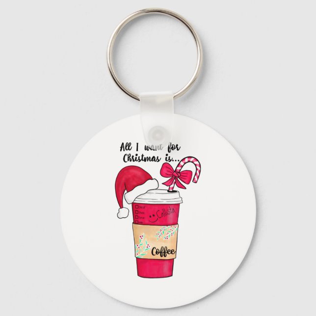 Llavero Cute Red Santa Hat Coffee Candy Cane Christmas  (Anverso)