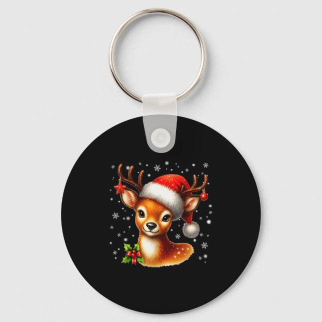 Llavero Cute Reindeer Santa Hat Rednose Christmas Xmas Wom (Anverso)