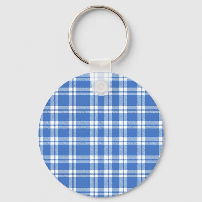 Llavero Cute Retro Blue Gingham Plaid Pattern (Anverso)