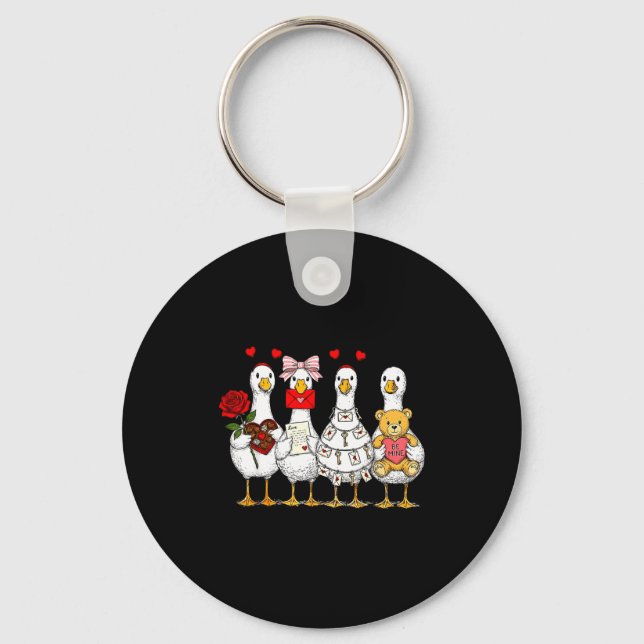 Llavero Cute Retro Valentine Silly Gooses Duck Love Couple (Anverso)