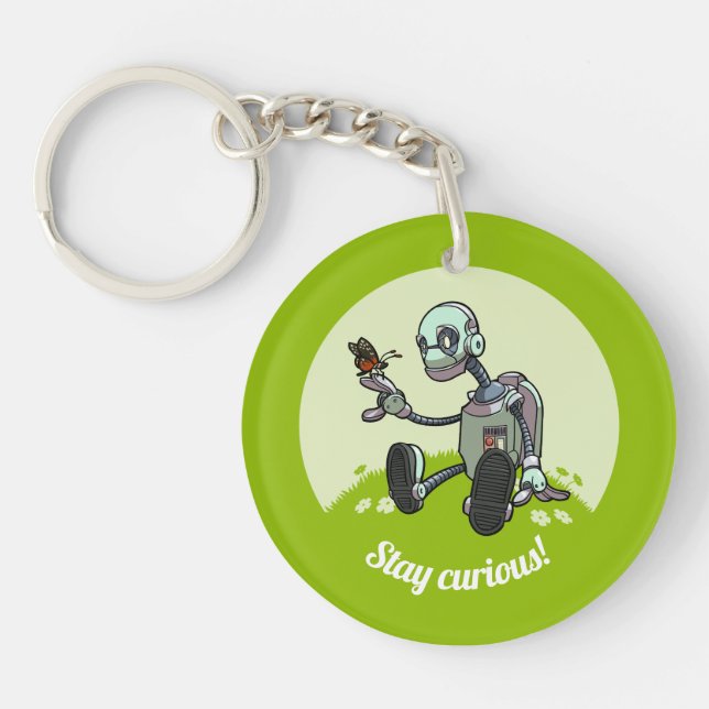 Llavero Cute Robot & Butterfly Stay Curious! Cartoon (Frente)