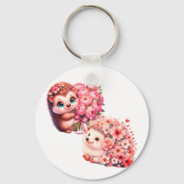 Llavero Cute Romantic Floral Hedgehog Duo Illustration