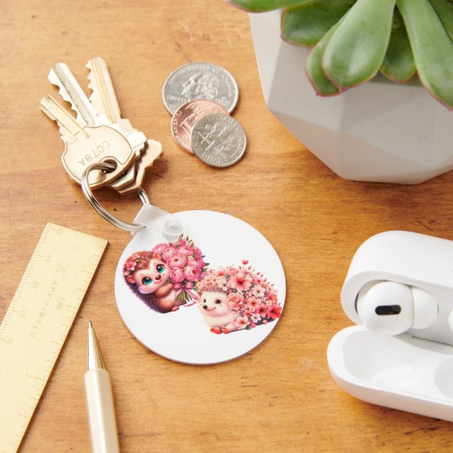 Llavero  Cute Romantic Floral Hedgehog Duo Illustration (Escritorio )