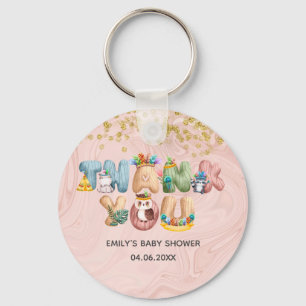 Llavero Cute Rose Gold Mármol Baby Shower Animal Gracias
