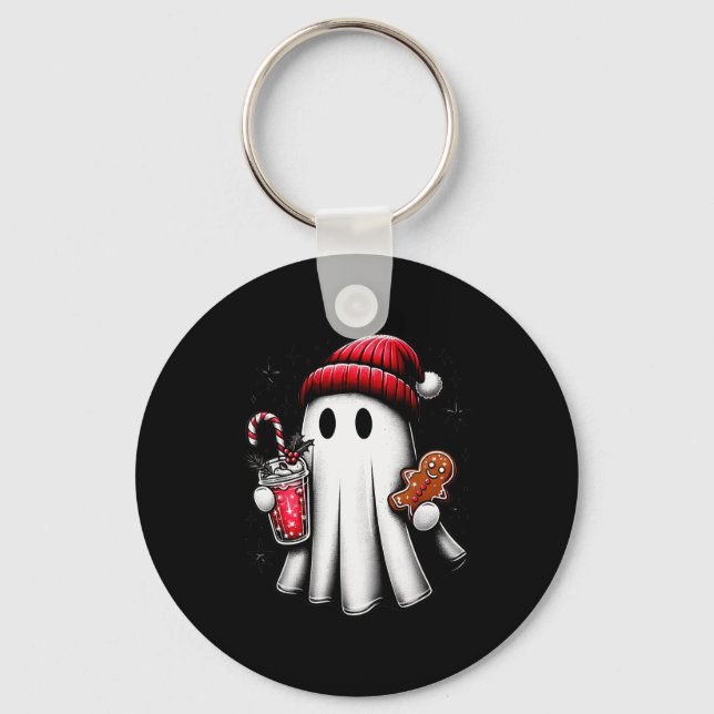 Llavero Cute Santa Ghost Drinking Coffee Ice Coffee Christ (Anverso)