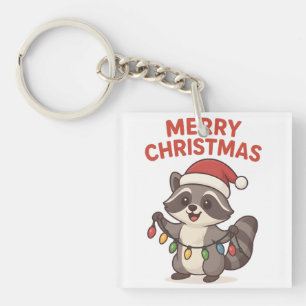 Llavero Cute Santa Mapache Luces Divertidas de Navidad Map
