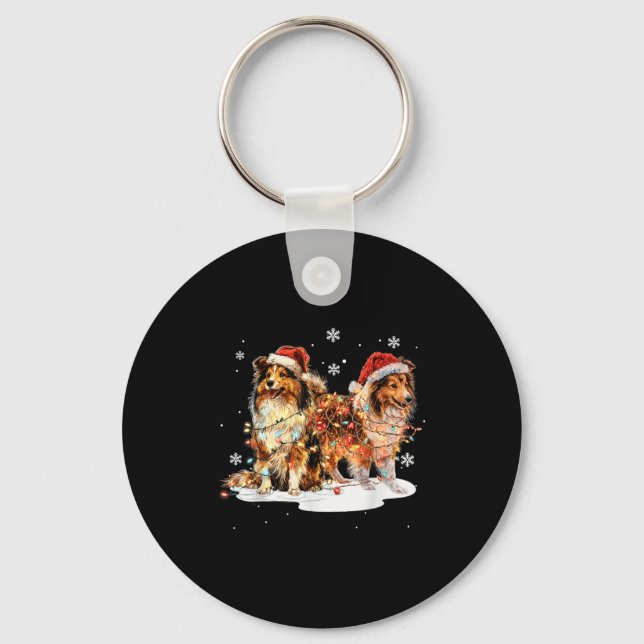 Llavero Cute Shetland Sheepdog Dog Christmas Lights Xmas H (Anverso)