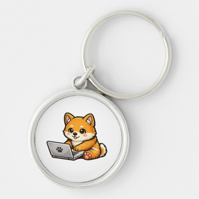 Llavero Cute Shiba Inu with Laptop – Cozy Dog Illustration (Frente)