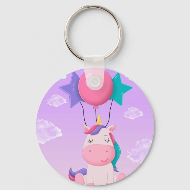 Llavero Cute Sitting Unicorn and Balloons Lilac (Anverso)