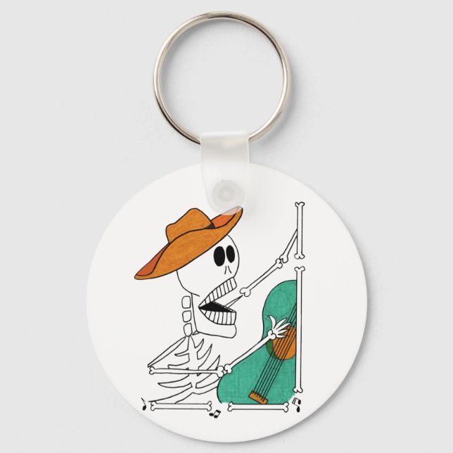 Llavero Cute Skeleton Cantando Cowboy Tocando Guitarra (Anverso)