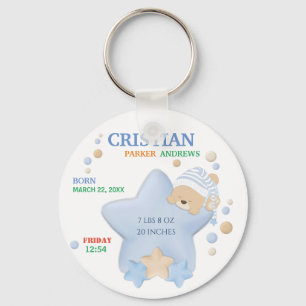 Llavero Cute Sleeping Teddy Bear Baby Boy Natal Stats