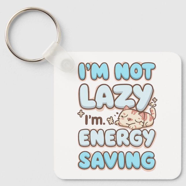 Llavero Cute Sleepy Cat "Energy Saving" Quote (Anverso)
