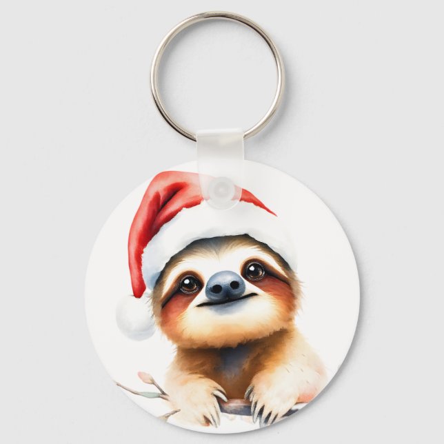 Llavero Cute Sloth Wearing Santa Hat (Anverso)