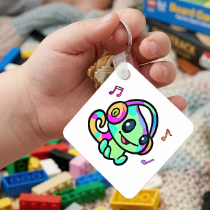Llavero Cute Sonriendo Kawaii Bebé Camaleón Con Auriculare