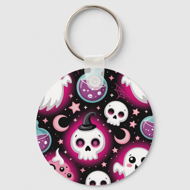 Llavero Cute Spooky Halloween Pattern with Ghosts, Skulls  (Anverso)