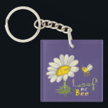 Llavero  Cute Spring Scene with Daisy Flower and Bee<br><div class="desc">Cute Simple Illustration depicting a Daisy Flower and a Hovering Bumblebee with Text Leaf me Bee</div>