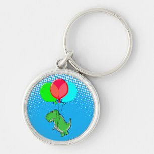 Llavero Cute T-Rex Volando Con Globos En Cielo Azul