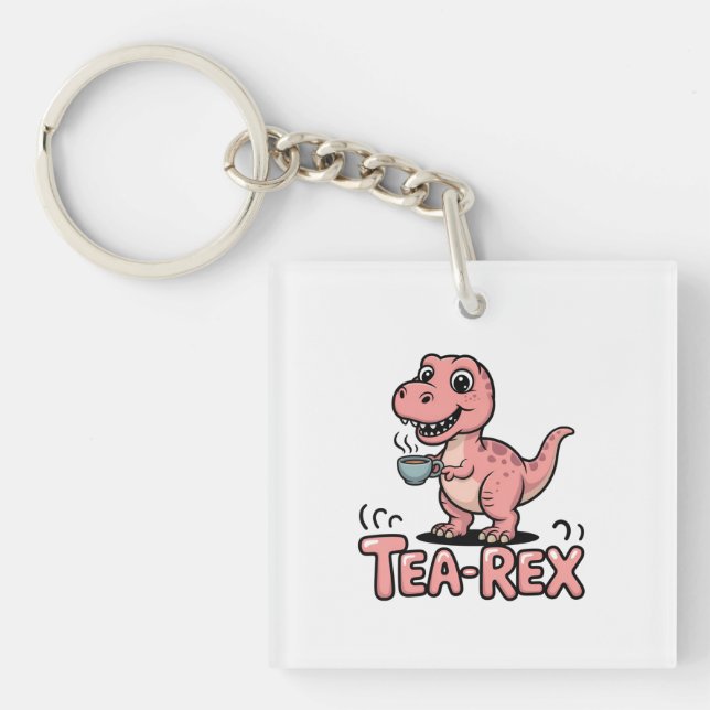 Llavero Cute Tea-Rex Dinosaur Rosa – ¡Sorber Sucede! (Frente)