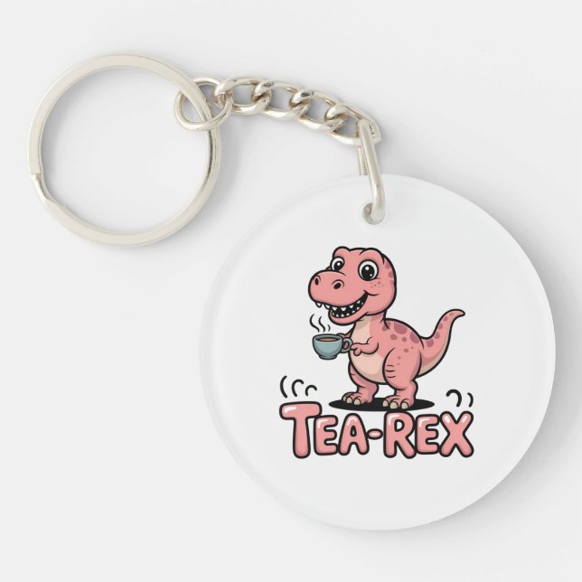 Llavero Cute Tea-Rex Pink Dinosaur – Sip Happens! (Frente)