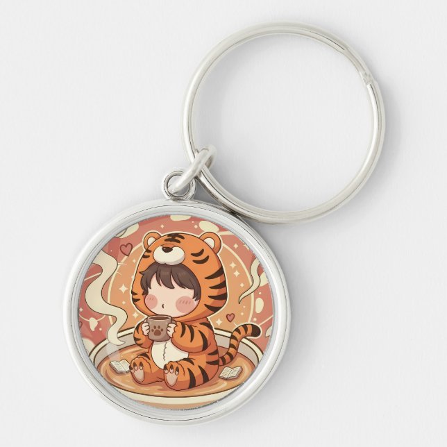 Llavero Cute Tiger Coffee Book Art (Frente)