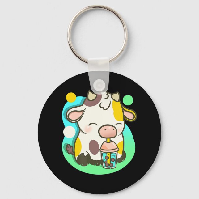 Llavero Cute vaca Boba Tea Bubble Tea Anime Kawaii (Anverso)
