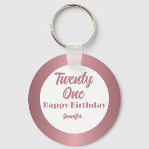 Llavero Cute Veintiún Guión de Oro Rosa Feliz cumpleaños