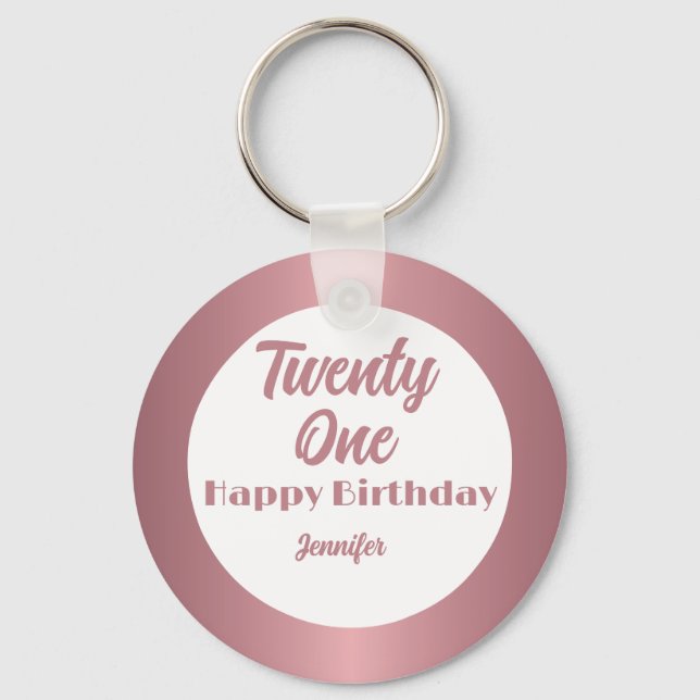 Llavero Cute Veintiún Guión de Oro Rosa Feliz cumpleaños (Anverso)