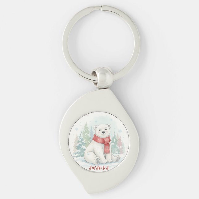 Llavero Cute watercolor Polar Bear Winter  (Anverso)