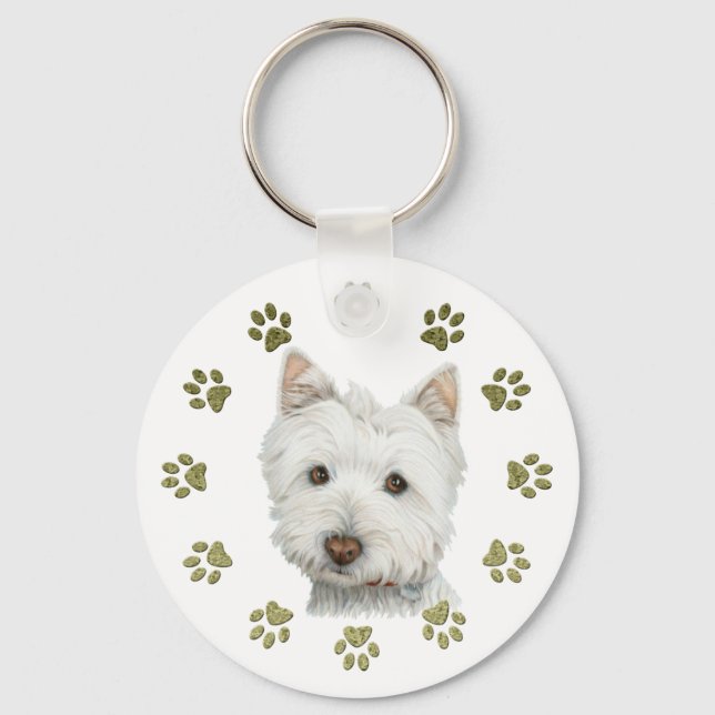 Llavero Cute Westie Dog Art and Paws (Anverso)