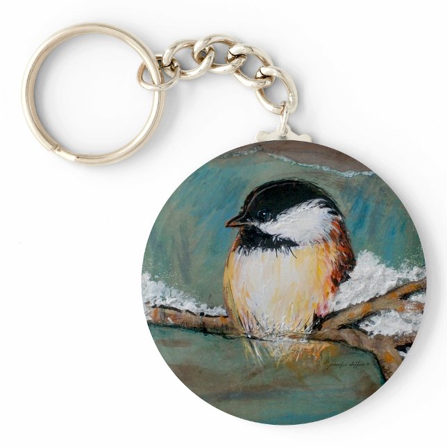 Llavero Cute Winter Chickadee Song Bird Pintura (Cute Chickadee Bird Art keychain from Jenn's Emporium. )
