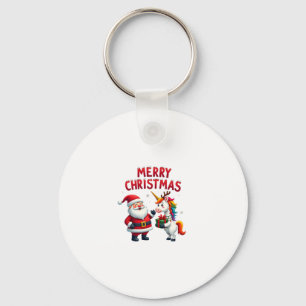 Llavero Cute Xmas Unicorn Santa en Camiseta de Navidad de