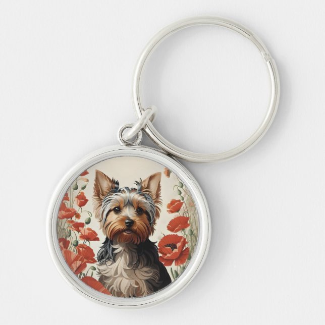 Llavero Cute Yorkshire Terrier Botaner Red Poppies (Frente)