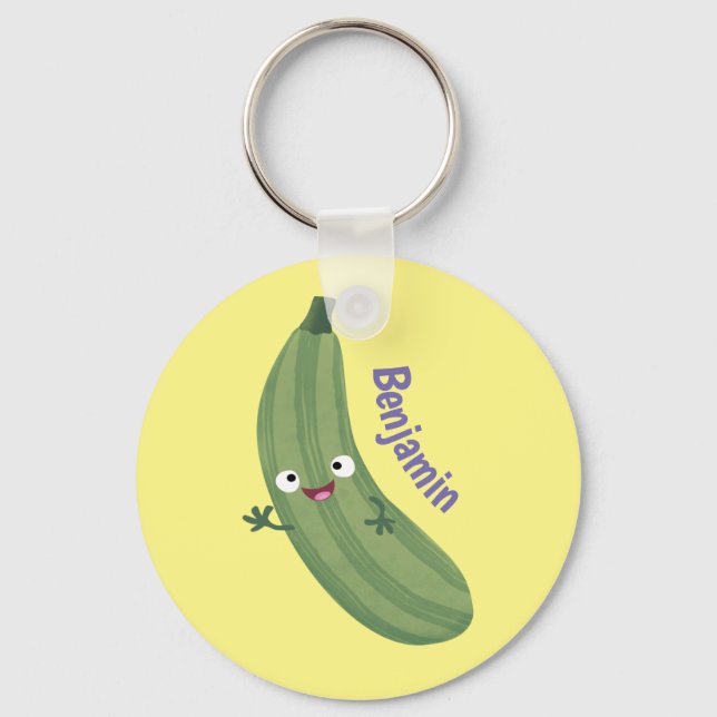 Llavero Cute zucchini feliz personalizado ilustracion (Anverso)