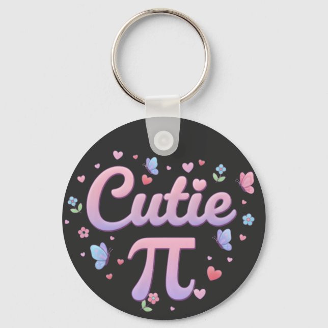 Llavero Cutie Pi Symbol Math Pun Pink Butterfly Hearts (Anverso)