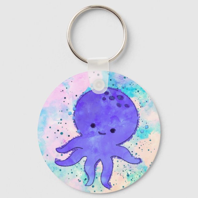 Llavero Cuto azul Octopus Personalizado acuarela (Anverso)