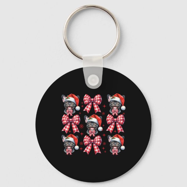 Llavero Cuto Bulldog francés Red Plaid Coquette Bow Christ (Anverso)