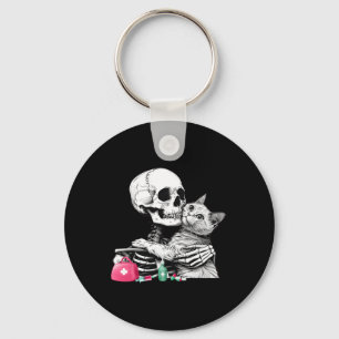 Llavero Cuto Halloween Skeleton Hug Cat Vet Tech Veterinar