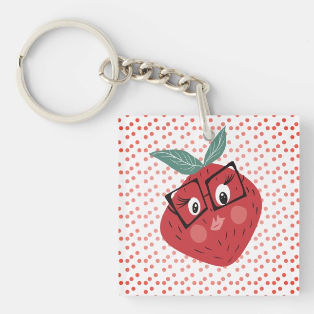 Llavero Cuto Personalizado de fresa mano Dibujo Doodle (Frente)