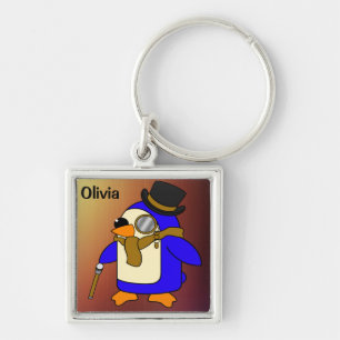 Llavero Cuto personalizado pingüino curtido cuero marrón