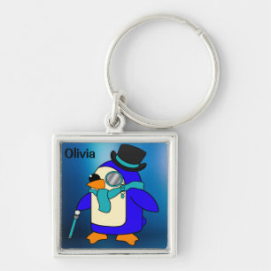 Llavero Cuto personalizado pingüino helado azul