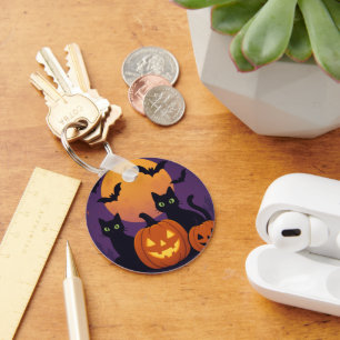 Llavero Cuto y espeluznante Halloween Black Cats & Pumpkin