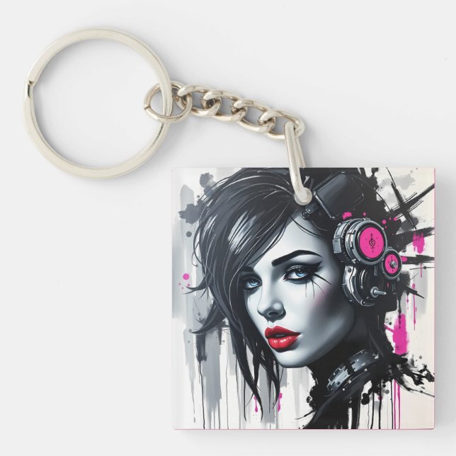 Llavero Cyberpunk Woman - Edgy Sci-Fi Art (Frente)