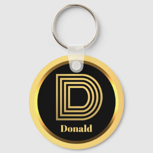 Llavero D Letra oro monogramada cadena clave personalizada