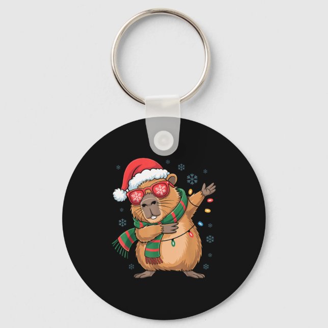 Llavero Dabbing Capybara Christmas Santa Hat Funny Holiday (Anverso)