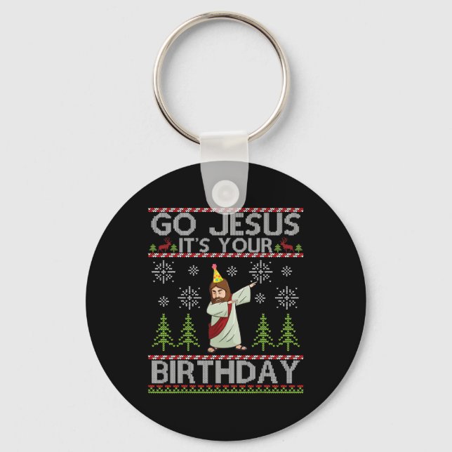 Llavero Dabbing Go Jesus Es tu cumpleaños Feliz Navidad (Anverso)