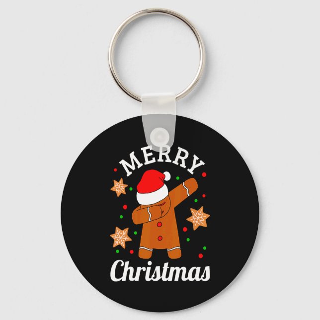 Llavero Dabbing Santa Hat Gingerbread Man Xmas For Girls  (Anverso)