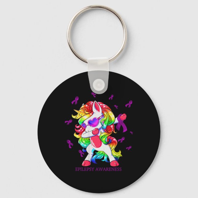 Llavero Dabbing Unicorn Epilepsy Awareness Ribbon Regalos (Anverso)