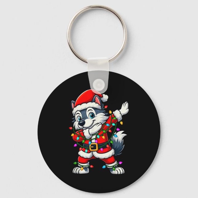 Llavero Dabbing Wolf Lights Santa Xmas Girls Boys Kids Chr (Anverso)